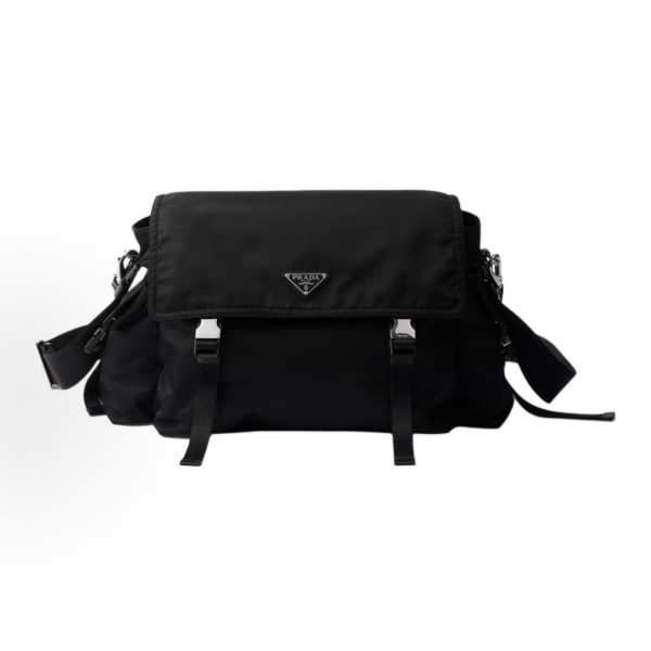 PRADA Re-Nylon brand classic enamel metal triangular logo crossbody single-shoulder bag, regular men\'s black style